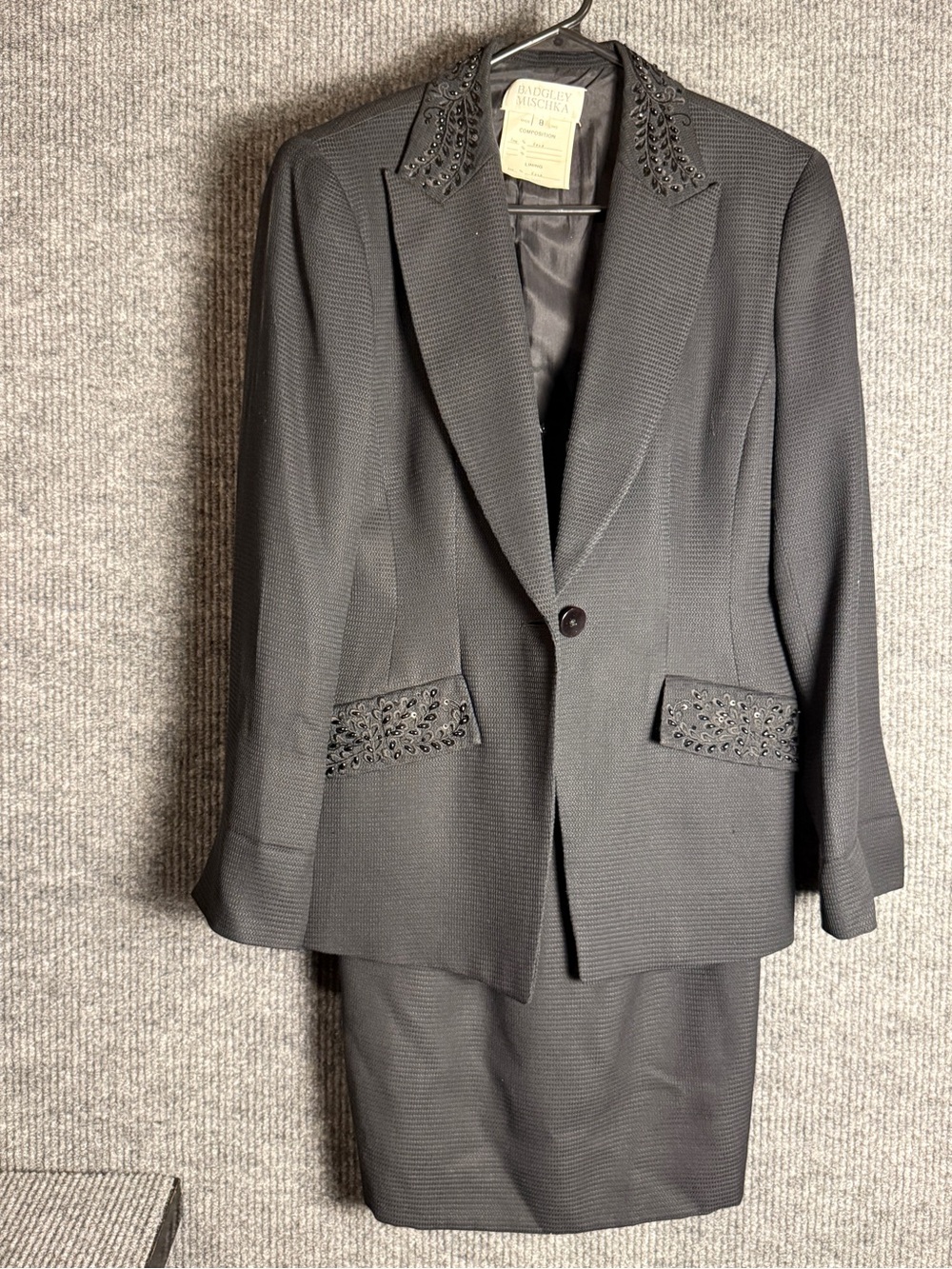 Badgley Mischka Vintage Silk Beaded Evening Blazer & Spaghetti Dress Suit Set